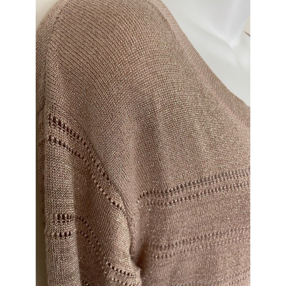 GUESS Vesper High Low Stripe Sweater Pullover Knit Top Metallic Rose Gold XS - Picture 4 of 16
